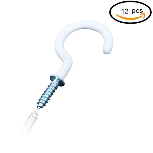 12pcs Cup Hooks, Leline's Plant Hook, 2.8IN Vinyl Coated Screw-in Ceiling Hooks for Hanging Mugs, Wind Chimes 