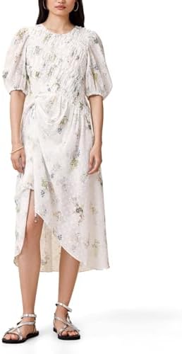 all saints zora midi dress Zora Floral Ruffle Midi Dress UNITY ECRU WHITE