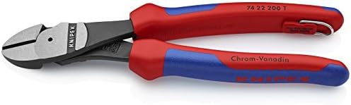 KNIPEX - 74 22 200 T BKA Tools - High Leverage Angled Diagonal Cutters, 12 Degree Angled, Multi-Component, Tethered Attachment (7422200TBKA)