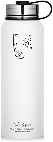 Swig SavvySports Water Bottle, Vacuum Insulated Stainless steel, Double Wall Wide Mouth Leakproof Lid - 18oz (White)
