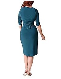 Santwo - Vestido para mujer, talla grande, color sólido, sexy, cuello en V, cintura y corbata, vestido para fiesta, trabajo