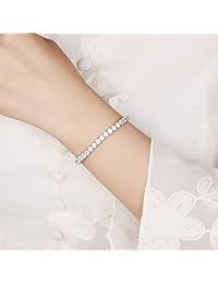 SHKA - Pulsera de plata de ley 925 con circonita cúbica de corte redondo para mujer