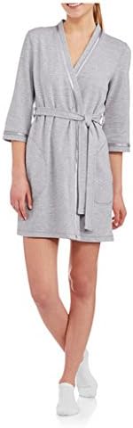 I Appel Women's Elbow Sleeve Spa Kimono Robe with Satin Trim (X-Large, Heather Grey)
