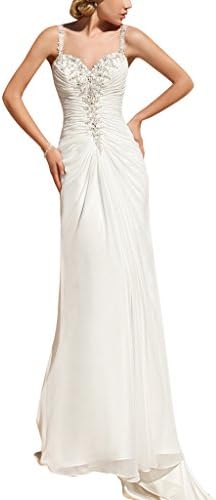 ASBridal Sweetheart Long Wedding Dresses Chiffon Straps Birdal Gowns 2016 Ivory US 20W