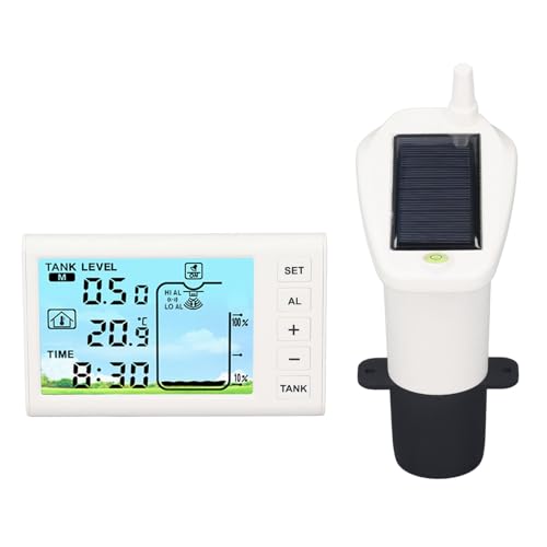Oumefar Sensor de Nivel Ultrasónico Tanque de Agua Medidor de Profundidad de Líquido Medidor de Exhibición Digital Electrónica Transmisor con Diseño Inalámbrico para Uso Industrial