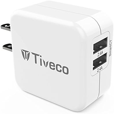 Tiveco 24W 4.8A Dual USB Travel Wall Charger with Smart Charge Technology for iPhone iPad, Samsung Galaxy, Nexus HTC LG Moto Blackberry, Bluetooth Speaker Headset &amp; Power Bank, White