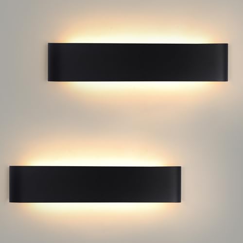 YCZM Indoor Wall Light 24 W, LED Indoor Wall Lamp 3000 K/4000 K/6500 K Temperature Three Colours Optional, 38 cm 2880 Lumens, Wall Lamp 2 Pieces, Black