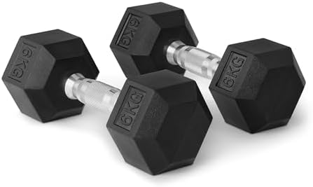 Hantel-Set, mit Gummibeschichtung, sechseckig, 6 kg, Schwarz
