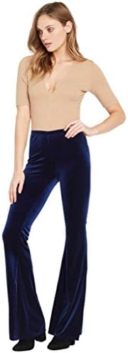 Women's Velvet Bell Bottom High Waist Flared Stretch Palazzo Pants USA Navy L