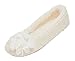 MIXIN Women's Ballerina Soft Sole Home Slippers with Lace Flower Beige