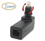 C-zone Pack of 5 360 Degree Digital Fiber Optic Toslink Right Angle 90 Degree Female to 3.5 mm Mini Male Optical Audio Connector Adapter