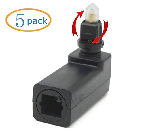 C-zone Pack of 5 360 Degree Digital Fiber Optic Toslink Right Angle 90 Degree Female to 3.5 mm Mini Male Optical Audio Connector Adapter
