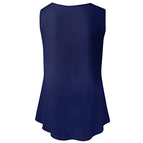 Emimarol Women Blouse Summer O Neck Sleeveless Shirt Casual Solid Tunic Vest Tops Blouse Navy - Thumbnail 3
