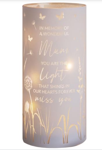 Widdop White Memorial Tube Light for Mum with Sentiment & Butterfly Motif