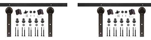 EWEI'S Homewares 13FT Antique Black Steel Double Sliding Barn Wood Door Hardware Kit