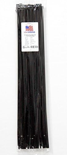 Extra Heavy Duty Cable Ties. Large Nylon Industrial Grade 24" UV Black 175 LB Tensile. Premium Zip Ties by USA Strong Products. 50 Pack or Bulk Wholesale | 24 Inch | 50 Pack | UV Black
