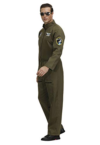 Flight Suits for Men Fighter Pilot Costume Halloween Costume Green Jumpsuit Plus Size 2XL