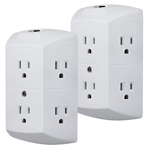 GE 6Outlet Extender, 2 Pack, Grounded Wall Tap, Reset Button, Circuit