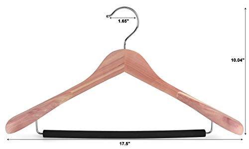 TOPIA HANGER American Red Cedar Suit Coat Jacket Wood Hangers, Luxury Wooden Hangers with No Painting, Wide Shoulder with Black Non-Slip Foam Padded Pant Bar- 360°Flexible Hook, 4 Pack- Natural- CT07N