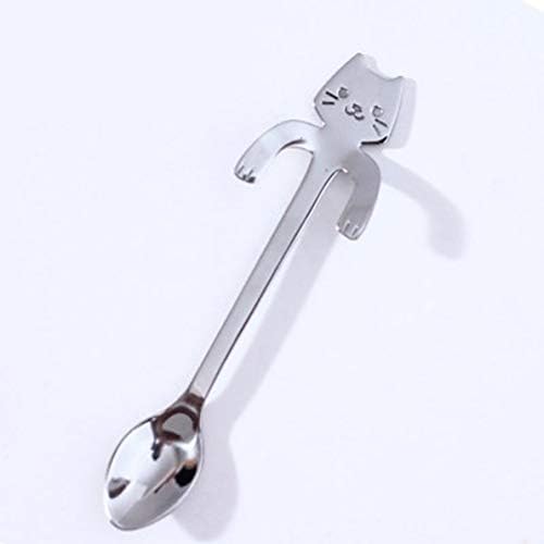 Crispsound Stainless Steel Coffee & Tea Spoon Mini Cat Long Handle Creative Spoon Drinking Tools Kitchen Gadget Flatware Tableware