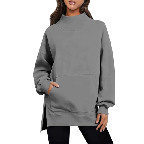 Uwdiohq Sweaters For Women Season Sweatshirt Graphic Print Long Sleeve Knit Pullover Tops Mock Neck Comfy Outfit Set Women (#011-Grey, S)