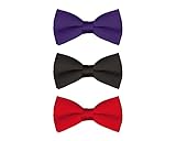Mens 3 Pack Classic Pre-Tied Satin Formal Tuxedo Bowties Adjustable Length, Assorted & Solid Colors, by Platinum Hanger