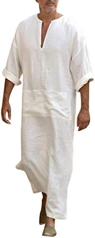 fanoud Mens Dress Kaftan Ethnic Robes Loose Solid Long Sleeve Loose Vintage Dress Kaftan