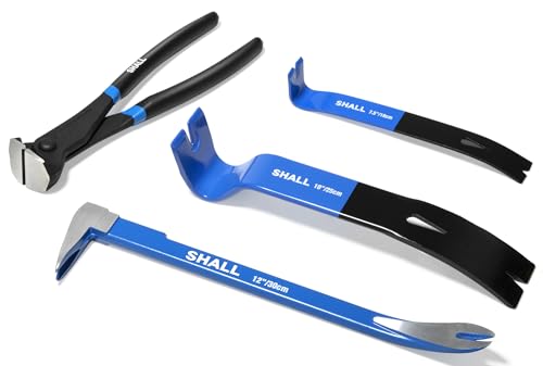 SHALL Set of 4 Pry Levers, Cat Paw Shape Nail Puller, Flat Claw Levers, End Cutting Pliers, Socket Nail Removal Tool, Floor Nail Removal Tool
