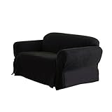 Green Living Group Chezmoi Collection Soft Micro Suede Solid Loveseat Cover Slipcover with Elastic Band Under Seat Cushion, Black