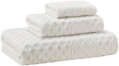 Enchante Home 3 Piece Luxury Jacquard 100% Turkish Cotton Towel Set, Glossy, Cream