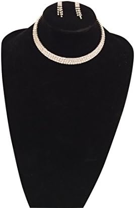 3 Row Clear Austrian Rhinestone Crystal Necklace Choker and Earring Set to Bridal Prom - Silver