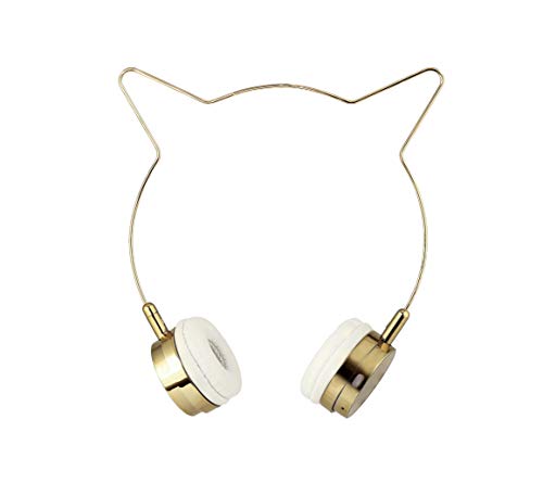 LUX ACCESSORIES Gold Cat Ears Edition Wireless Headphones Fashion Microphone Headset