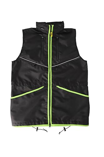 Dingo Waldemar Rutkowski Dog Trainer Vest with Two Zip Pockets, 2 Open Pockets, Hood, Adjustable, Fitted, Waterproof, Black with Green Trim - Size XL (16433)