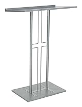 Displays2go Cross Podium, Floor Standing Pulpit, Slanted Top, Steel with Wood Base, Silver (LCTPCRSSLV)