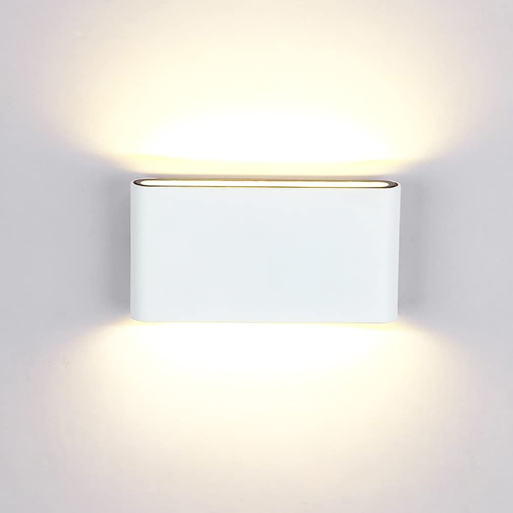 LEDBAY 12W LED Outdoor Wall Lamp Waterproof Aluminum Wall Lights Porch Garden Corridor Wall Sconce Indoor Wall Light Warm White 3000K (White)