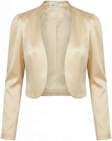 long sleeve bolero jackets for formal dresses Belle Poque Women Long Sleeve Bolero Shrug Open Front Satin Jacket Ruffled Shrugs for Evening Dresses Formal Black S at Amazon Women's Clothing store