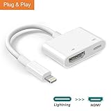 Lightning to HDMI, Lightning Adapter Cable, 1080P Lightning Digital AV Adapter, Sync Screen HDMI Connector with Charging Port for Select iPhone/iPad Models, Support iOS 11 and Before, No APP (White)