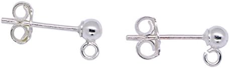Sterling Silver Ball Post with Friction Back Earring Findings, 3mm Pack of 5 Pairs
