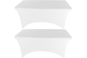 Gowinex 2 Pack 6FT White Spandex Tablecloth Stretch Fitted Table Cover for Rectangular Table Event, Wedding, Banquet and Parties