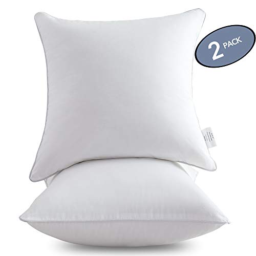 Leeden 18 x 18 Pillow Inserts (Set of 2) - Throw Pillow Inserts with 100% Cotton Cover - 18 Inch Square Interior Sofa Pillow Inserts - Decorative Pillow Insert Pair - White Couch Pillow