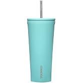 Corkcicle Cold Cup Insulated Tumbler with Straw - Keeps Drinks Cold for 12 Hours - Triple-Insulated Stainless Steel - Leak-Resistant Lid - Summer Drinkware Gift - 24 oz - Turquoise
