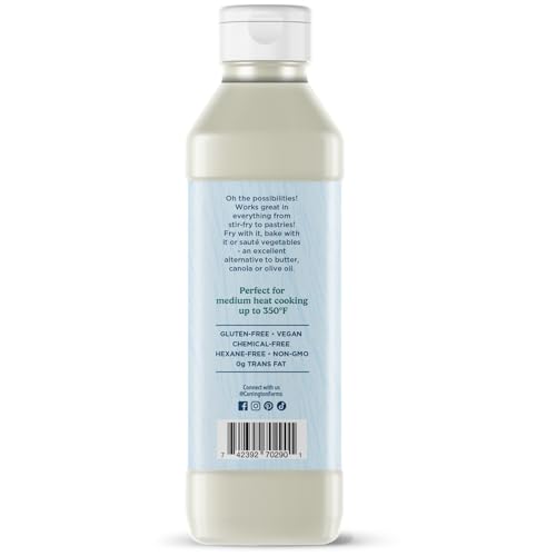 CARRINGTON FARMS ORGANIC LIQUID COCONUT COOKING OIL, 16 FL OZ –UNFLAVORED, UNSCENTED, HIGH SMOKE POINT, MCT-RICH, NO TRANS FAT – FOR COOKING, SAUTÉING, FRYING & BAKING – GLUTEN FREE, NON-GMO, HEXANE FREE, BPA FREE BOTTLE