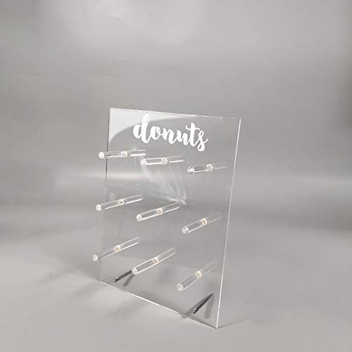 LUGUNU Reusable Acrylic Donut Wall Display On Table Donut Wall for Baby Showers Bridal Shower Wedding Party Birthday Decorations, 9 Pillars, 10 x 14 Inches (Say Donuts, 10 x 14 inches)