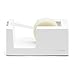 Poppin Desk Tape Dispenser, Stylish Tape Dispenser for Desk, Non-Skid Weighted Base, Includes Roll of Tape (White)