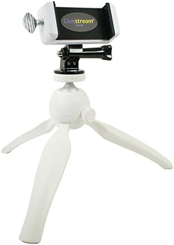 Livestream Gear - Smartphone Tripod Setup (White) for Live Streaming or Video Recording, Vlogging, to Fit Regular Sized Devices. Also Works with Sport Cameras. (Md. Device White/White)