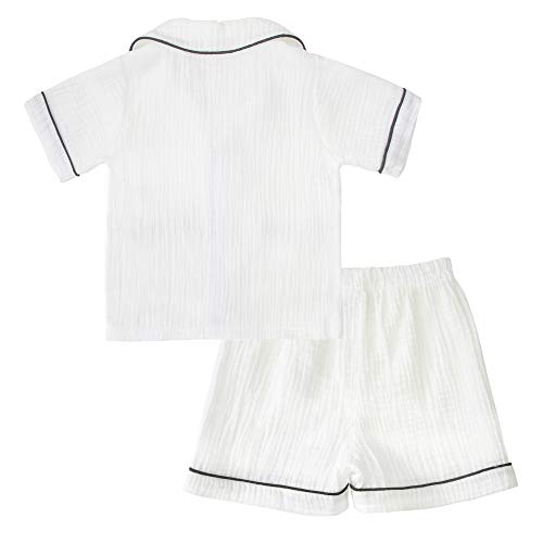 Toddler Sleepwear, Boy Girl 2 Pcs Pajamas Set Kid Summer Cotton Sleep Shorts Shirt White, 2T