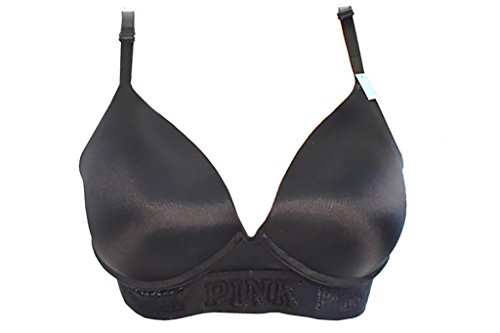 Victorias Secret Pink Black Push Up Bra With Pink Logo (Large)