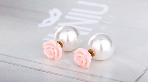 Fifishow Rose Type Double-sided Earrings Pearl Earrings Beautiful Exquisite Earrings pink