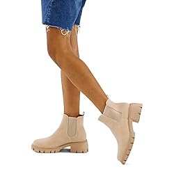 mysoft Women's Platform Chelsea Boots Lug Sole Slip