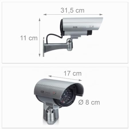 Câmara de Vigilância de Parede Falsa com LED, Alimentada a Pilhas, Segurança, Plástico, 1 Unidade, 11 x 31,5 x 8,5 cm, Prateada